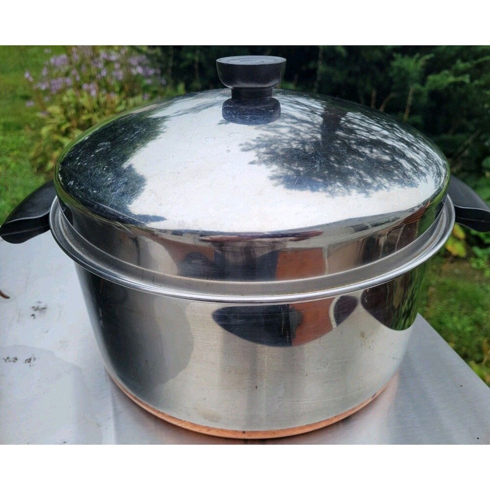 VINTAGE 6 QT Revere Ware Clinton Ill. 1801 Stock Pot with Lid Copper Clad